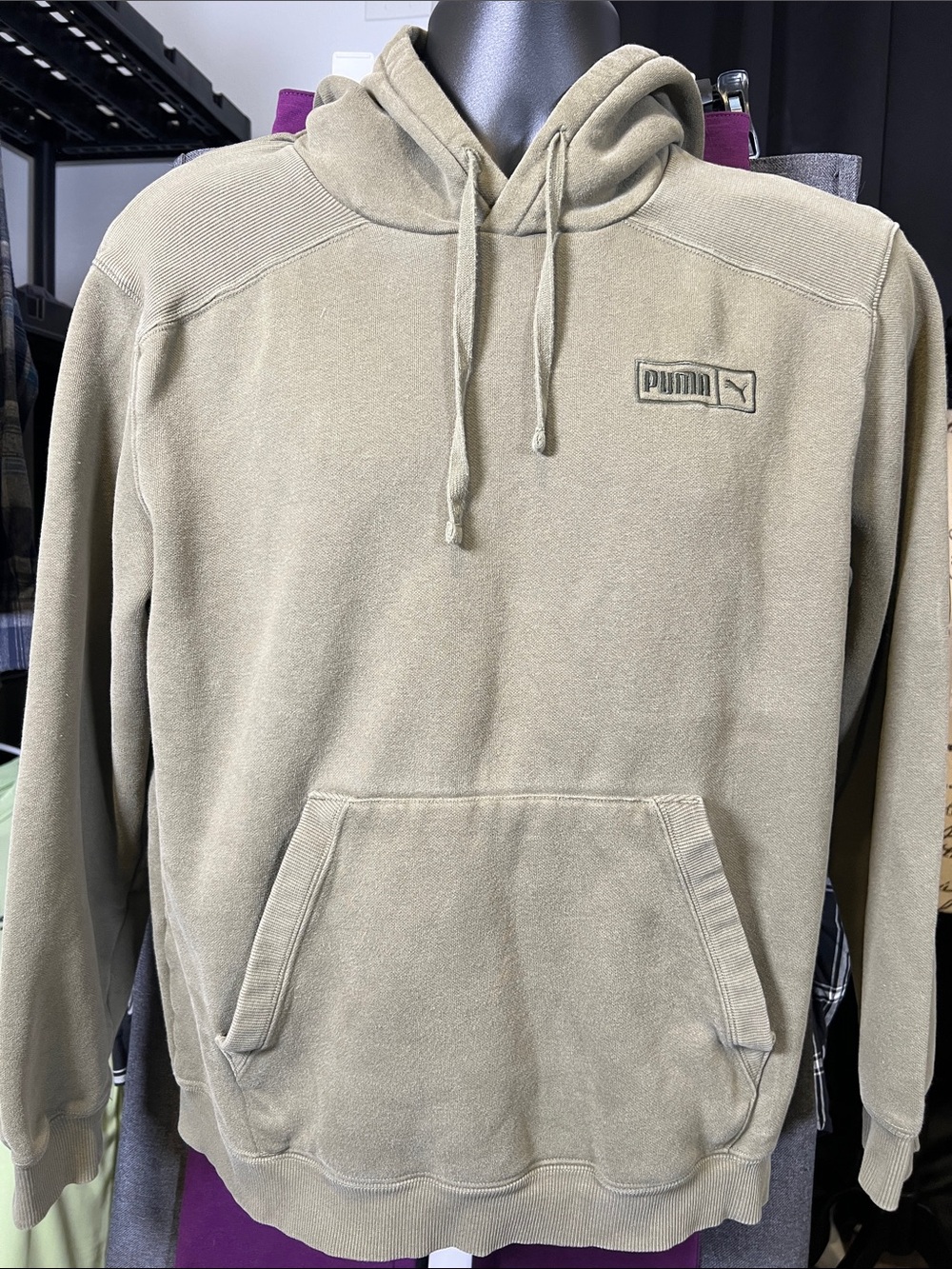 Puma Olive Green Pullover Hoodie with Front Pocket